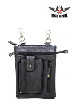 Black Naked Cowhide Leather Multi-Pocket Belt Bag