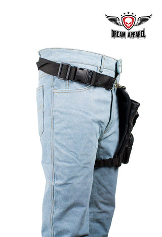 Black Naked Cowhide Leather Multi-Pocket Laced Thigh Bag W/ Extra Layer Of Protection