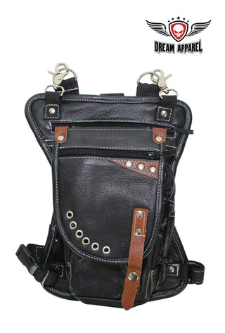 Naked Cowhide Leather Thigh Bag W/ Gun Pocket - Black & Touch Of Brown