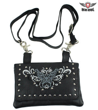All Naked Cowhide Leather Black Butterfly Belt Bag
