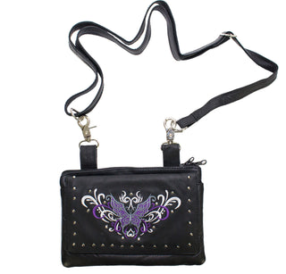 All Naked Cowhide Leather Purple Butterfly Belt Bag