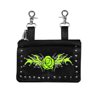 Studded Naked Cowhide Leather Belt Bag With Lime Green Wings