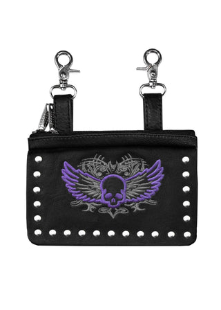 Dream Apparel Belt Bag  Leather Silver And Purple Skull and Studs