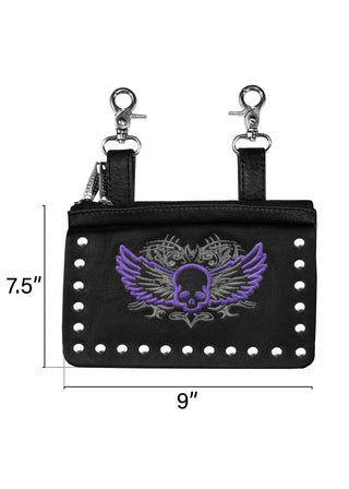 Dream Apparel Belt Bag  Leather Silver And Purple Skull and Studs