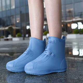 Dream Apparel Waterproof Silicone Rain Cover Blue Boots for Women Lightweight Non-Slip Shoes