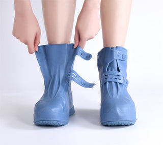 Dream Apparel Waterproof Silicone Rain Cover Blue Boots for Women Lightweight Non-Slip Shoes