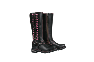 Dream Apparel® Women Biker Long Boots with Pink Laces