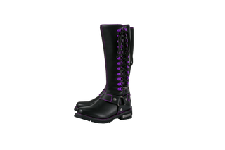 Dream Apparel® Women Biker Long Boots with Purple Laces