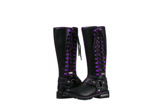 Dream Apparel® Women Biker Long Boots with Purple Laces