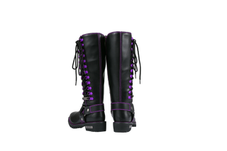 Dream Apparel® Women Biker Long Boots with Purple Laces
