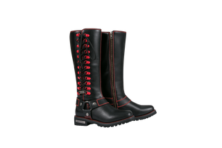 Dream Apparel Women Biker Black Long Boots with Red Laces