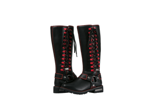 Dream Apparel Women Biker Black Long Boots with Red Laces