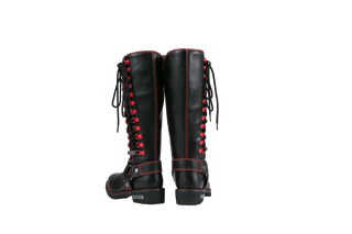 Dream Apparel Women Biker Black Long Boots with Red Laces