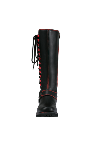 Dream Apparel Women Biker Black Long Boots with Red Laces