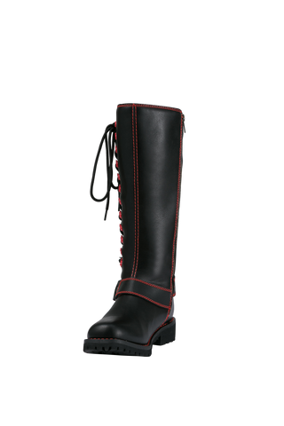 Dream Apparel Women Biker Black Long Boots with Red Laces