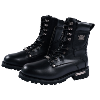 Dream Apparel Men's Motorcycle Riding Boots YKK Zipper Black Faux Leather Side Zipper Low Heel