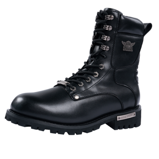 Dream Apparel Men's Motorcycle Riding Boots YKK Zipper Black Faux Leather Side Zipper Low Heel