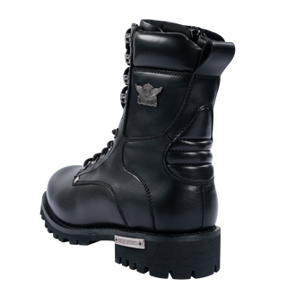 Dream Apparel Men's Motorcycle Riding Boots YKK Zipper Black Faux Leather Side Zipper Low Heel