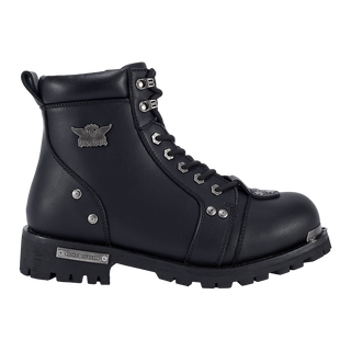 Dream Apparel Men's Motorcycle Riding Boots Waterproof Black Faux Leather Side Zipper Low Heel