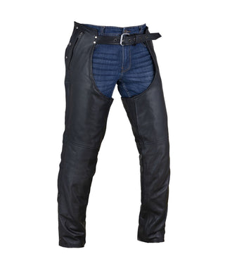 Dream Apparel Black 100% Genuine Leather Motorcycle Chaps Zip-Out Liner, 4 Pockets Biker Pants