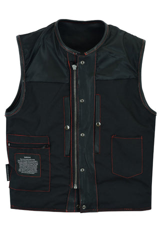 Mens CLUB VEST Red Thread, Concealed Gun Pockets, Heavy Duty Premium Cowhide Leather