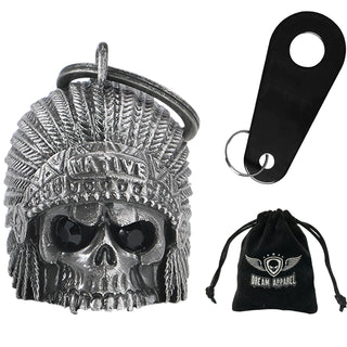 Dream Apparel Indian Skull Head Black Eyes Motorcycle Bell Good Luck 3-D, Light Weight