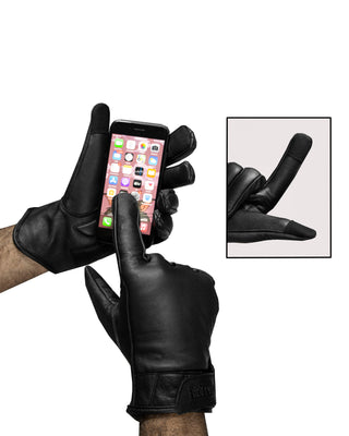 Dream Apparel Men's Black Genuine Cowhide Leather Motorcycle Full Finger Riding Gloves