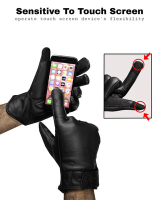 Dream Apparel Men's Black Genuine Cowhide Leather Motorcycle Full Finger Riding Gloves