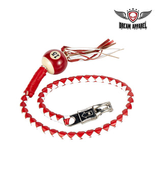 White And Red Fringed Get Back Whip W/ Pool Ball