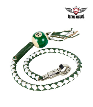White And Green Fringed Get Back Whip W/ Pool Ball