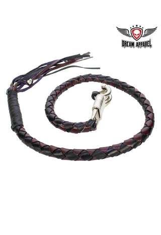 42" Inch Long x 1" Inch Thick Naked Leather Hand-Braided Get back Whip - Black/Dark Brown