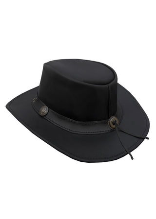 Dream Apparel Men's Black Premium Leather Western Cowboy Studded Hat for Halloween Deadman