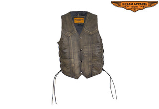 Kids Brown Leather Vest with Side Laces