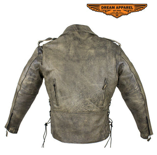 Dream Apparel Distressed Brown Naked Cowhide Top-Grade Leather Motorcycle Jacket