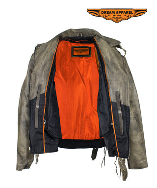 Dream Apparel Distressed Brown Naked Cowhide Top-Grade Leather Motorcycle Jacket