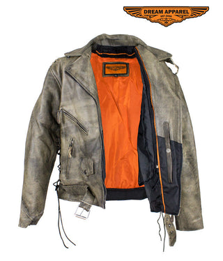 Dream Apparel Distressed Brown Naked Cowhide Top-Grade Leather Motorcycle Jacket