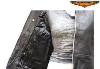 Women's Soft Leather Jacket With Multi Pockets