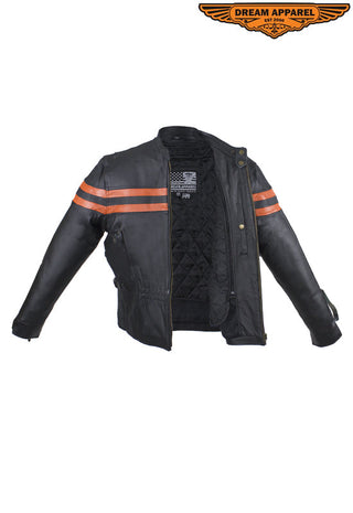 Leather Jacket For Women With Orange Stripes