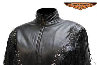 Women's Leather Jacket With Racer Style Collar