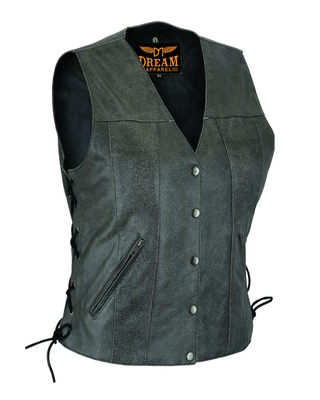 Dream Apparel Women Vest Side Laces Grey and with concealed pockets