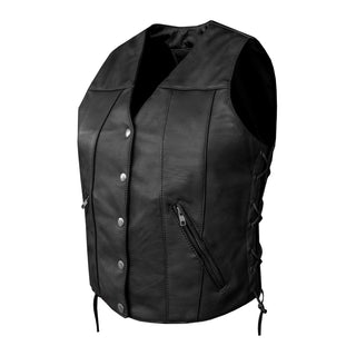 Dream Apparel Womens Motorcycle Leather Vest With Concealed Carry Pockets & Side Laces