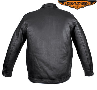 Men's Naked Cowhide Leather Motorcycle Shirt - Black