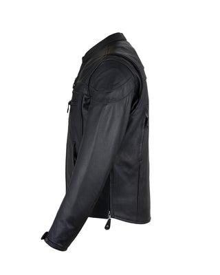 Dream Apparel Mens Leather Motorcycle Racer Jacket Premium Cowhide Leather Zipper Front