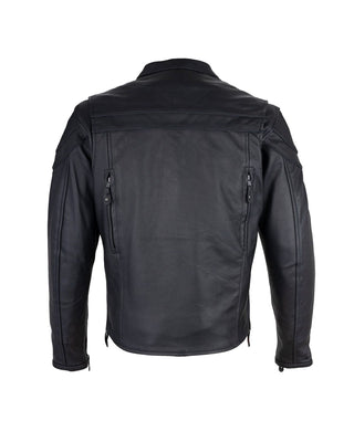Dream Apparel Mens Leather Motorcycle Racer Jacket Premium Cowhide Leather Zipper Front