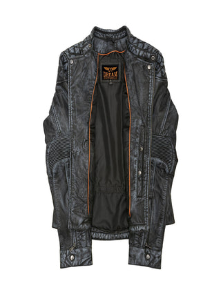 Dream Apparel Premium Goat Leather Grey Tone Conceal Pockets Expansion Side Panel Motorcycle Jacket