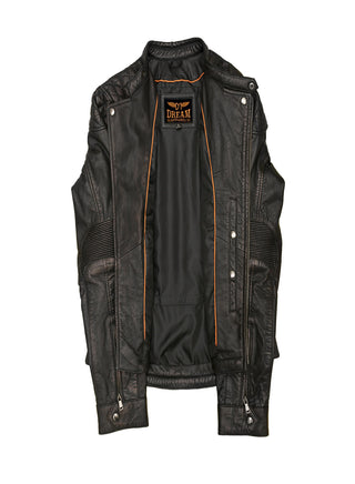 Dream Apparel Premium Goat Leather Brown Tone Conceal Pockets Expansion Side Panel Motorcycle Jacket