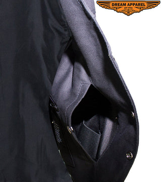 Men’s Black Denim Motorcycle Vest with Concealed Gun Pockets