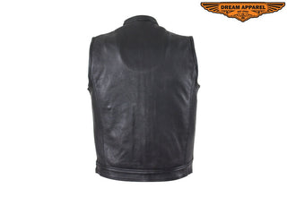Mens Motorcycle Leather Club Vest With Red Liner