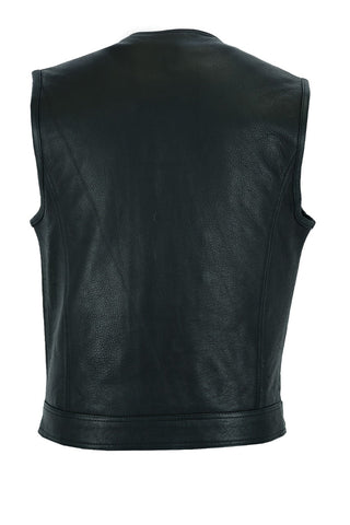 Dream Apparel Men's Motorcycle Collarless CLUB VEST Black Liner & Zipper Front Closure