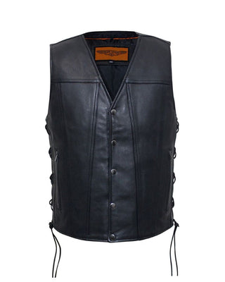 Mens Leather Vest With Concealed Gun Pockets Side Laces